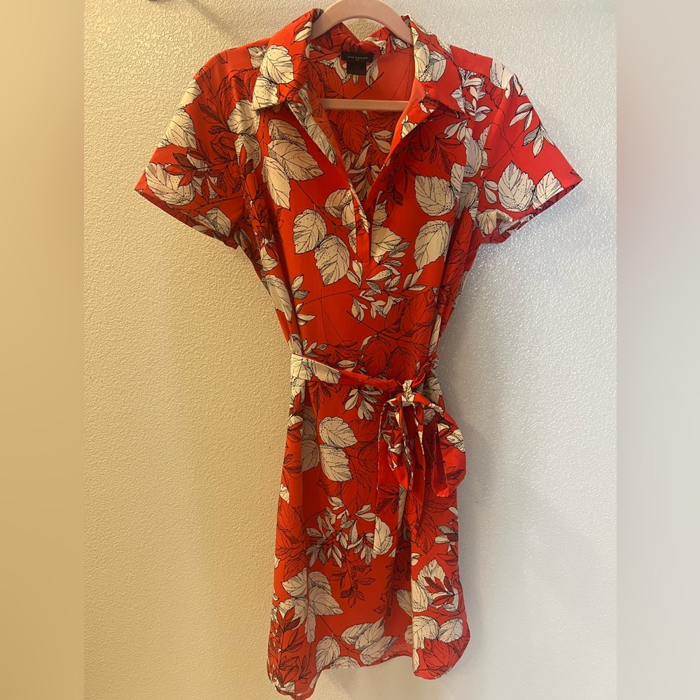Ann Taylor red floral above the knee polo collar dress